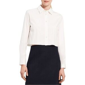 Theory Crop Classic Shirt in White Luxe Size Medium Blouse